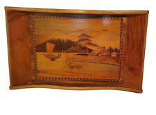 Antique Solid Wooden Serving tray w/ Marquetry VTG french Carved Art Deco Lake  picture