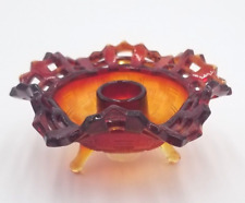 Fenton Amberina Hobnail Glass BASKETWEAVE CANDLE HOLDER Vintage Red Orange EUC picture