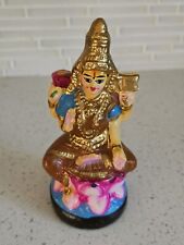 1930s Vintage Handmade Painted Goddess Laxmi Terracotta Figure 6 X 4 X 3 Inches  picture