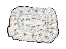 Vintage Tablecloth Delicate Lace Oval White Red Floral Sheer Large Doily 53 x 78 picture