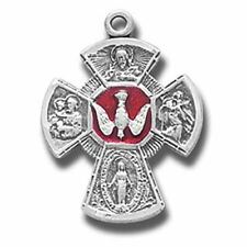 Religious Gifts Sterling Silver Red Enameled 4-Way Cross Medal Pendant, 15/16 In picture