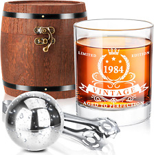 40Th Birthday Gifts for Men,1984 Whiskey Glass Set in Barrel Box,40 Years Old Gi picture