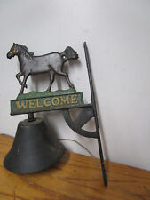 Vintage Cast Iron Welcome Dinner bell with Horse Wall Mount Farmhouse picture