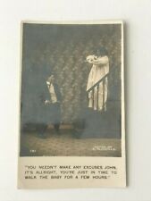 Postcard RPPC Husband Arriving Home Late Wife Baby Living Room 1907 picture