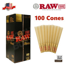 Authentic RAW Black 1 1/4 Size Pre-Rolled Cone 100 Pack & Fast Shipping US picture