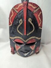 Vintage Wooden Standing African Tribal Mask Red And Black picture