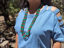 Vintage Navajo Necklace Green Carico Lake Turquoise Red Coral Beads NA Jewelry picture