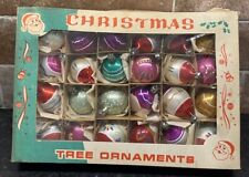 Vtg Christmas Ornaments Glass Bulbs 24 Minis original box metal caps Poland? picture
