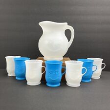 Kool Aid Man Plastic Pitcher & 7 Cups Set White & Blue Promo Ad 80s 90s picture