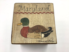 Roberta Ross Vintage 1990's Folk Art Hand Painted Wood Block - MARYLAND picture