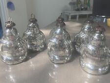 6 Vintage Blown Silver Glass Victorian Santa Christmas Ornament Lot Kugel? picture