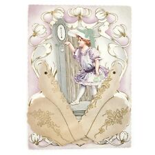 Victorian Scale Stand-Up Valentine Card c1900 Antique Paper Built-Up Diecut B446 picture