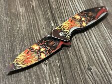 Skull Pocket Knife Flame Belt Clip Spring Assisted Sharp 4.5” EDC Ghost Rider picture