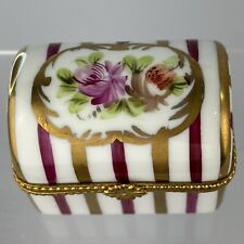 Vintage Limoges France JD Dumont Peint A La Main Gold & Pink Stripe Floral Chest picture