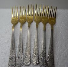 Vintage Gold Plated Table Forks 6 pcs, Soviet USSR Stainless Steel picture