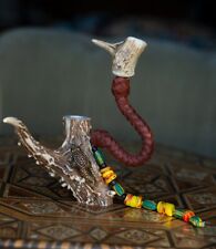 Hand-made Antler Pipe Antique 1970's hand-braided leather African beads $1,875 picture