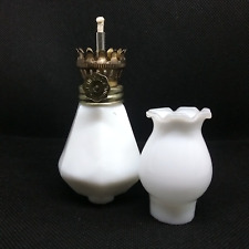 Early Americana Miniature Replica Milk Glass Oil Lamp Vintage Real Wick picture