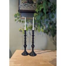 2 Matching Vintage LARGE HEAVY Metal Black Brass Candlestick Holders Mantle Holi picture
