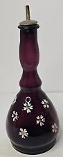 Antique Dark Amethyst Handpainted And Enameled Blown Glass Barber Bottle 8 3/4”  picture