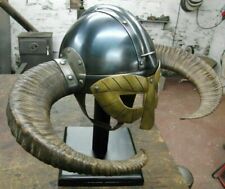 Medieval Viking Fantasy Helmet With Horns 18G Steel LARP Battle Cosplay Helmet picture