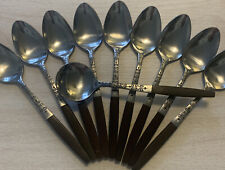 1960s INTERPUR INR2- Japan MCM Danish-Wood Handle Stainless 9 Spoons + 1 Soup picture