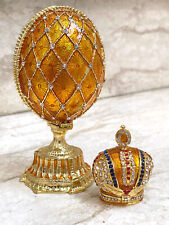 Designer Orange Egg Faberge Egg with Royal Crown Swarovski  24k Gold Fabergé Egg picture