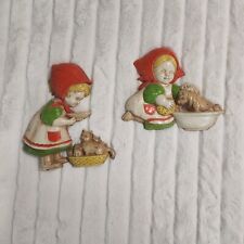 Homco 2 Vintage Kitschy 1970s DART Little Girls Cat and Dog Wall Decor Plaques picture