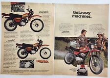 1979 Honda XL Series Motorcycle Vtg Two Page Print Ad Poster Man Cave Art Deco picture