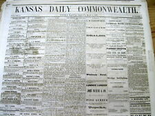 Rare original 1869 Volume I issue of KANSAS DAILY COMMONWEALTH newspaper TOPEKA picture