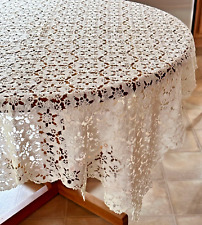 Vintage Handmade Treble Crochet Tablecloth White 59