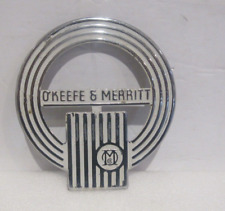 Vintage O'Keefe & Merritt Appliance Emblem Badge Metal Chrome White Original picture