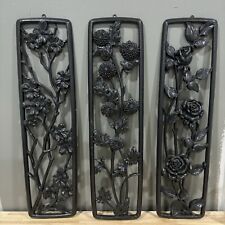 Vintage Syroco Black Set of 3 Mid Century Modern Season Floral Wall Plaques 1954 picture