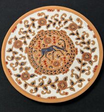 Hand Painted Bonus Potter Rhodes Greece Terracotta Wall Deer Floral Plate 8.5” picture