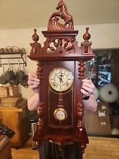 Vintage Classic Manor Quartz Westminster Chime Wall Clock Complete w/ Horse Etc. picture