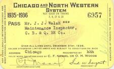 1935-36 C&NW Chicago & North Western Railroad employee pass - CB&Q Burlington Ry picture