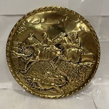 Vintage 6 Inch Brass Wall Plate Fox Hunt Scene Made In England picture