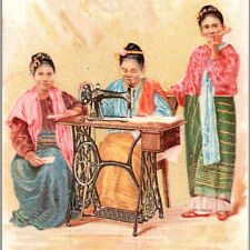 1892 Three Women Burma Singer Sewing Machine Countries Asia Victorian Trade Card picture