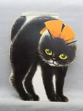 Vintage 1966 Norcross Halloween Black Cat Orange Bow Greeting Card picture