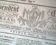 Nice 18th Century AMERICAN Boston Massachusetts w/ Masthead 1795 Old Newspaper picture