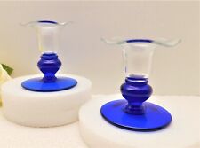 PRINCESS HOUSE CRYSTAL COBALT BLUE TULIP FLOWER CANDLE HOLDERS picture