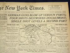1916 FEBRUARY 28 NEW YORK TIMES - GERMAN GUNS BLOW UP VERDUN FORTS - NT 9040 picture