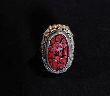 VINTAGE ANTIQUE CHINESE STERLING CINNABAR RING SIZE 6 EARLY 20TH CENTURY picture