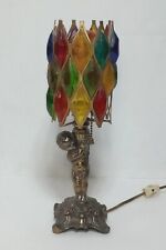 VTG L&L WMC Cherub Brass Desk Lamp Working Colorful plastic Diamond Pattern READ picture