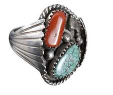 sz12.5 Vintage Navajo Sterling turquoise and coral men's ring picture