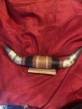 Mounted Steer Bull Horns Riveted Leather Wall Mount 24