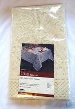 Vintage 1970's New JC Penny Ivory Lace Floral Fantasy Tablecloth 60