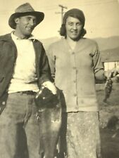 AdH) Found Photo Photograph 5x7 Cute Couple Been Fishing He Big Her Small Fish  picture
