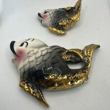 RARE set of 2 Deforest Chalkware Fish bathroom wall vintage whimsical picture