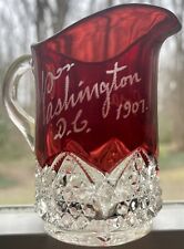 1907 WASHINGTON, DC, ROSA NAME EAPG RUBY RED FLASH GLASS STAR OF DAVID CREAMER picture