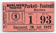 1922 BERLINER THEATER GERMAN JEWISH CULTURAL ASSOCIATION RARE TICKET  P1009 picture